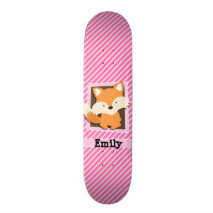 Cute Fox op roze & witte strepen Persoonlijk Skateboard