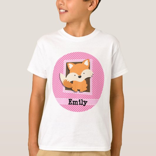 Cute Fox op roze & witte strepen T-shirt (Voorkant)