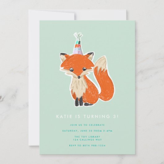 Cute Fox Party Pet Woodland Birthday Kaart (Voorkant)