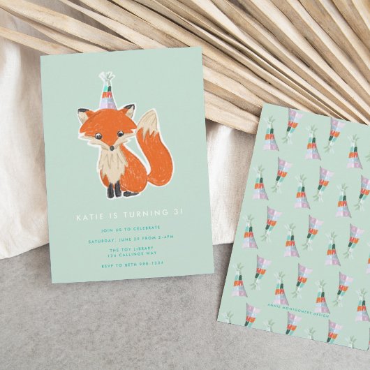 Cute Fox Party Pet Woodland Birthday Kaart