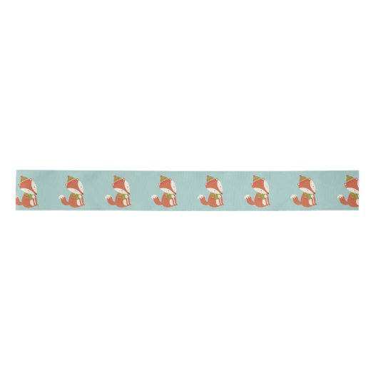 Cute Fox Pattern - Aqua Green Kerstmis Satijnen Lint (Voorkant)