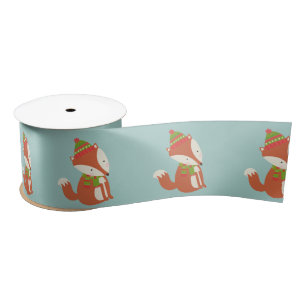 Cute Fox Pattern - Aqua Green Kerstmis Satijnen Lint