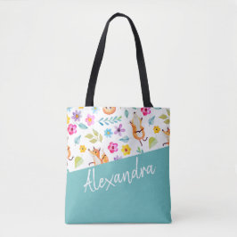 Cute Fox Pattern Blauwgroen Aangepast Tote Bag