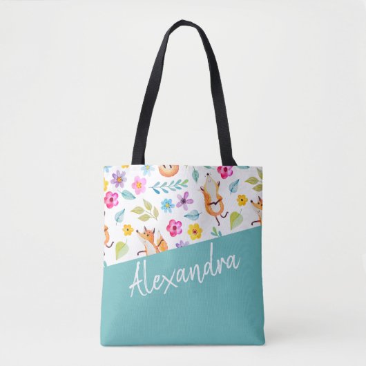 Cute Fox Pattern Blauwgroen Aangepast Tote Bag (Voorkant)
