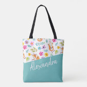 Cute Fox Pattern Blauwgroen Aangepast Tote Bag (Achterkant)
