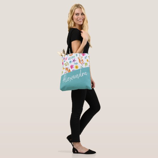 Cute Fox Pattern Blauwgroen Aangepast Tote Bag (Op model)