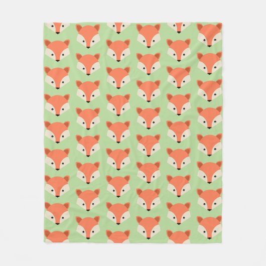 Cute Fox Pattern on Green Fleece Deken (Voorkant)