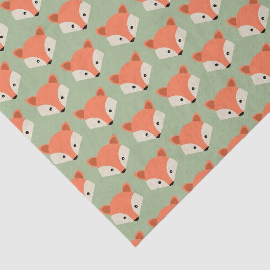 Cute Fox Pattern on Green Tissuepapier (Detail)