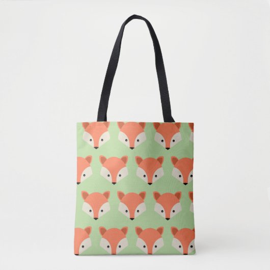 Cute Fox Pattern on Green Tote Bag (Voorkant)