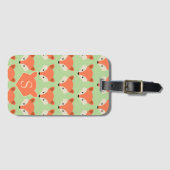 Cute Fox Pattern op Green Monogram Bagagelabel (Voorkant (horizontaal))
