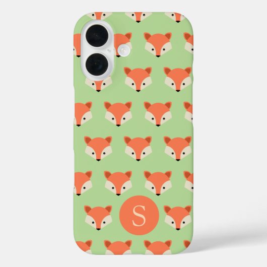 Cute Fox Pattern op Green Monogram Case-Mate iPhone Case (Achterkant)