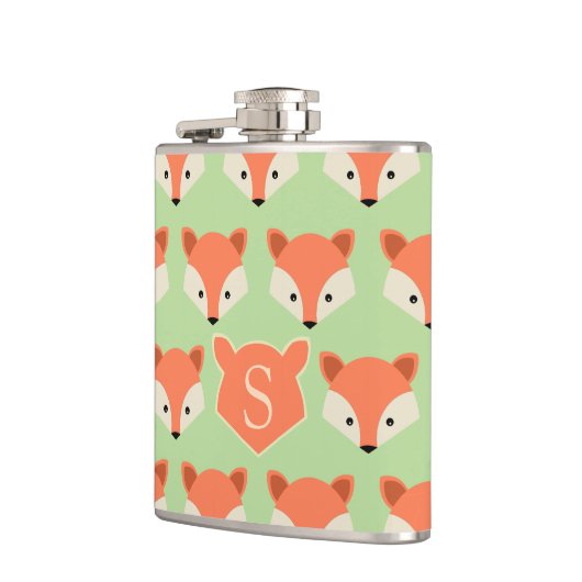 Cute Fox Pattern op Green Monogram Heupfles (Links)