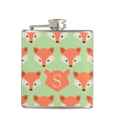 Cute Fox Pattern op Green Monogram Heupfles (Voorkant)