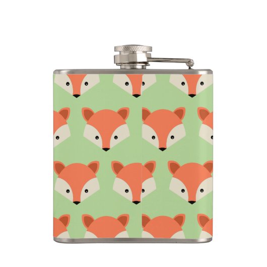 Cute Fox Pattern op Green Monogram Heupfles (Achterkant)