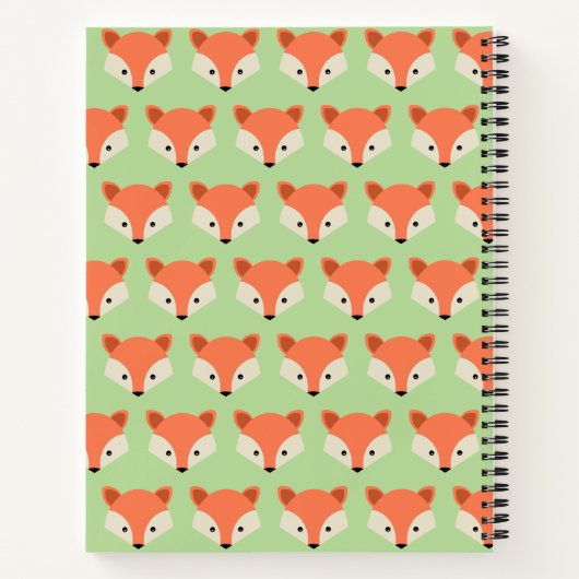 Cute Fox Pattern op Green Monogram Notitieboek (Achterkant)