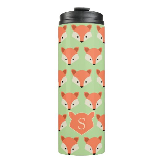 Cute Fox Pattern op Green Monogram Thermosbeker (Voorkant)