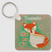 Cute Fox Paws and Sip Quote Personalised Sleutelhanger (Voorkant)