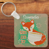 Cute Fox Paws and Sip Quote Personalised Sleutelhanger (Voorkant)