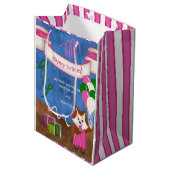 Cute Fox Pink Dress Balloons Happy Birthday Medium Cadeauzakje (Voorkant Gekanteld)