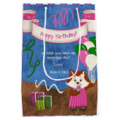 Cute Fox Pink Dress Balloons Happy Birthday Medium Cadeauzakje (Achterkant)