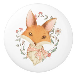 Cute  Fox Pink Floral Keramische Knop