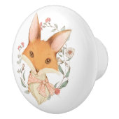 Cute  Fox Pink Floral Keramische Knop (Rechts)