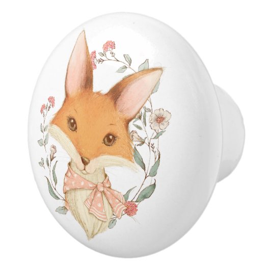 Cute  Fox Pink Floral Keramische Knop (Rechts)