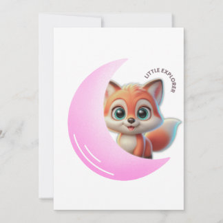 Cute Fox Pink Moon Card Kaart