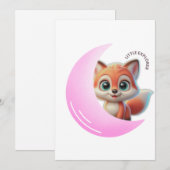 Cute Fox Pink Moon Card Kaart (Voorkant / Achterkant)