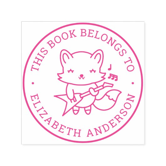 Cute Fox Play Guitar Persoonlijk label Naam Boek Zelfinktende Stempel (Design)