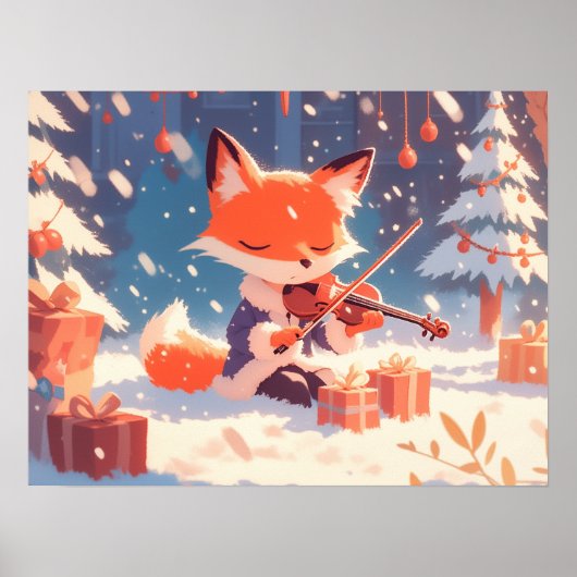 Cute Fox Playing Violin Poster (Voorkant)
