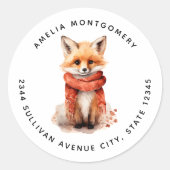 Cute Fox Pup in a Red Scarf - Address Ronde Sticker (Voorkant)