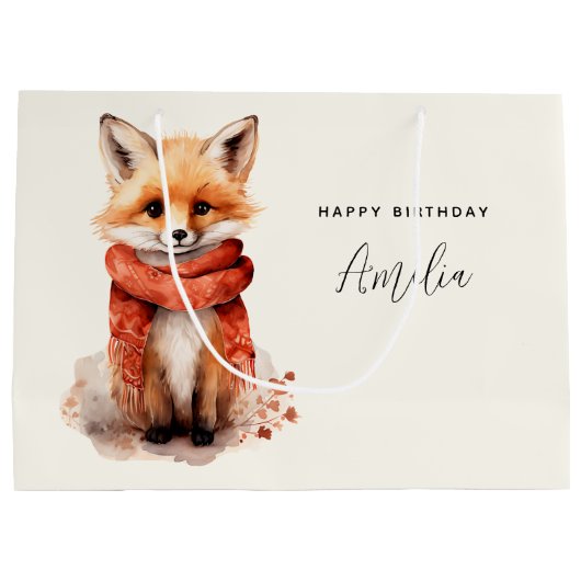 Cute Fox Pup in a Red Scarf Birthday Groot Cadeauzakje (Achterkant)