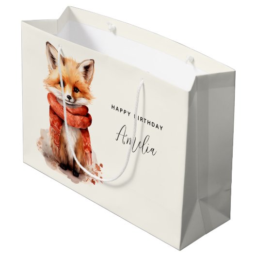 Cute Fox Pup in a Red Scarf Birthday Groot Cadeauzakje (Achterkant Gekanteld)