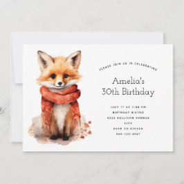 Cute Fox Pup in a Red Scarf Birthday Kaart