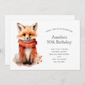 Cute Fox Pup in a Red Scarf Birthday Kaart (Voorkant / Achterkant)