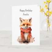 Cute Fox Pup in a Red Scarf Birthday Kaart (Gele Bloem)