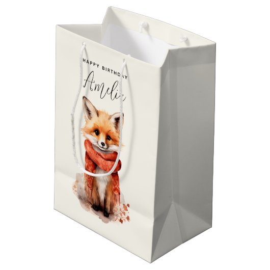 Cute Fox Pup in a Red Scarf Birthday Medium Cadeauzakje (Achterkant Gekanteld)