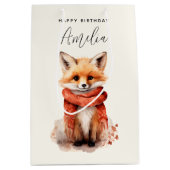 Cute Fox Pup in a Red Scarf Birthday Medium Cadeauzakje (Voorkant)