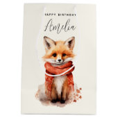 Cute Fox Pup in a Red Scarf Birthday Medium Cadeauzakje (Achterkant)
