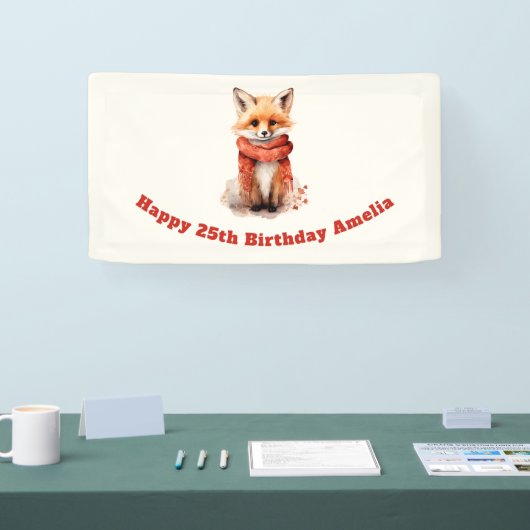 Cute Fox Pup in a Red Scarf Birthday Spandoek (Beurs)