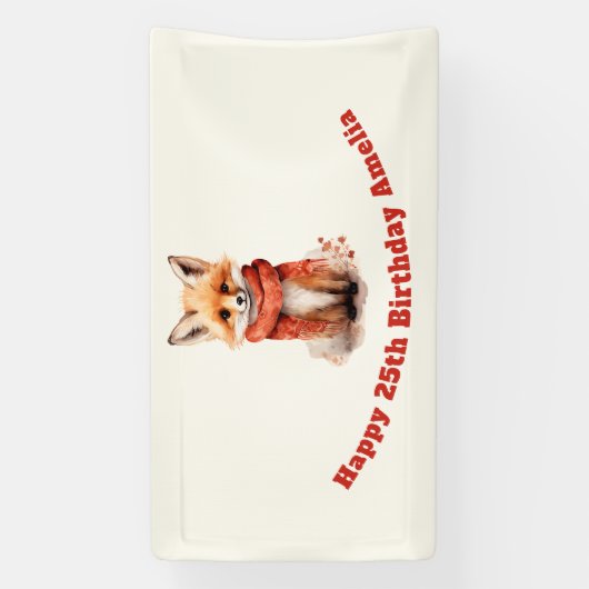 Cute Fox Pup in a Red Scarf Birthday Spandoek (Verticaal)