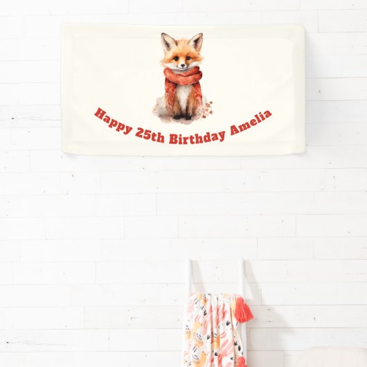 Cute Fox Pup in a Red Scarf Birthday Spandoek (Insitu)