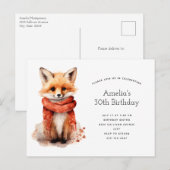 Cute Fox Pup in a Red Scarf Birthday Uitnodiging Briefkaart (Voorkant / Achterkant)