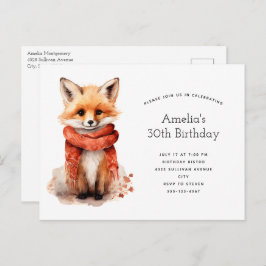 Cute Fox Pup in a Red Scarf Birthday Uitnodiging Briefkaart