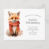 Cute Fox Pup in a Red Scarf Birthday Uitnodiging Briefkaart (Voorkant)