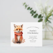 Cute Fox Pup in a Red Scarf Birthday Uitnodiging Briefkaart (Staand voorkant)