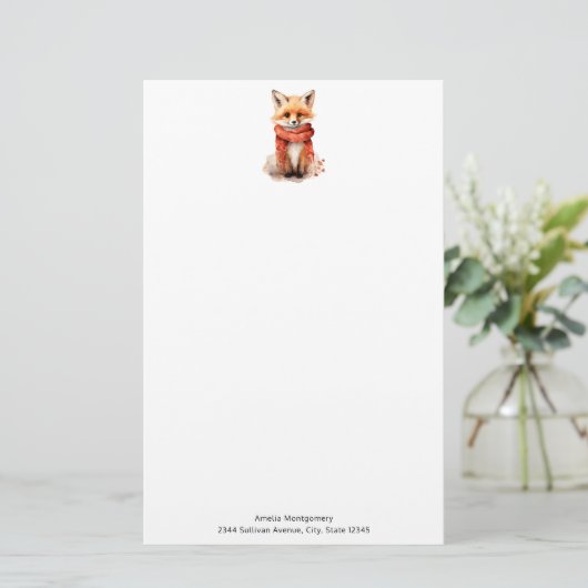 Cute Fox Pup in a Red Scarf Briefpapier (Staand voorkant)