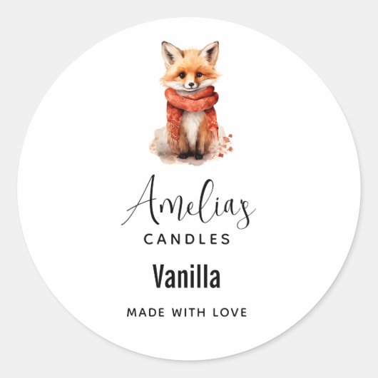 Cute Fox Pup in a Red Scarf Candle Business Ronde Sticker (Voorkant)
