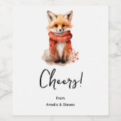 Cute Fox Pup in a Red Scarf Cheers Wijn Etiket (Enkel label)